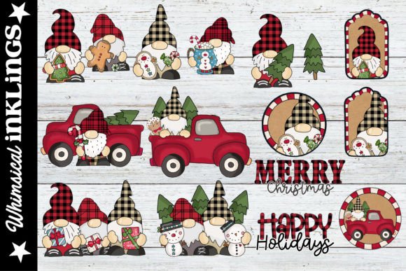 Buffalo Plaid Christmas Gnome Clipart Illustrations
