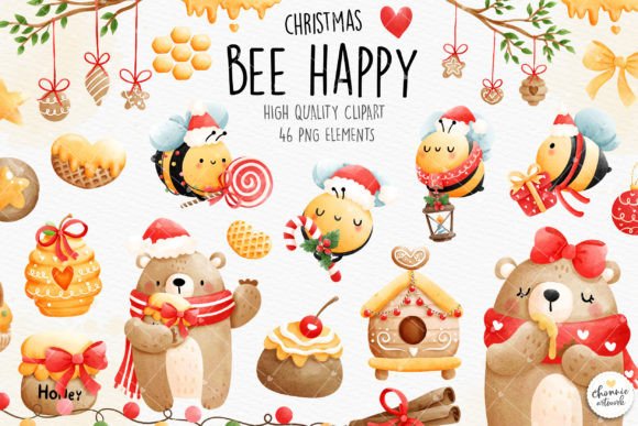 Christmas Bee and Bear Clipart for Local Branding