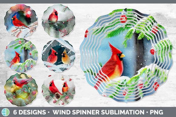 Christmas Cardinals Painted Wind Spinner Illustrations