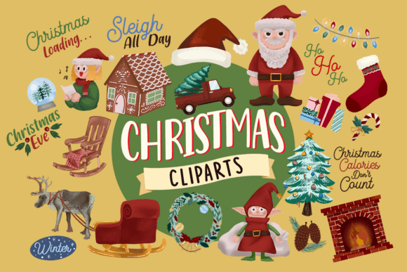 Christmas Cliparts, 50 PNG Sticker for Illustrations