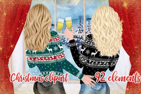 Christmas Girls Clipart Xmas Besties PNG for Handmade Projects