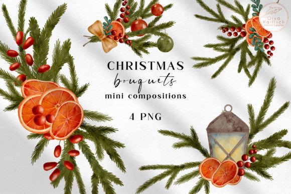 Christmas Greenery Bouquets Clipart PNG for Branding and Packaging