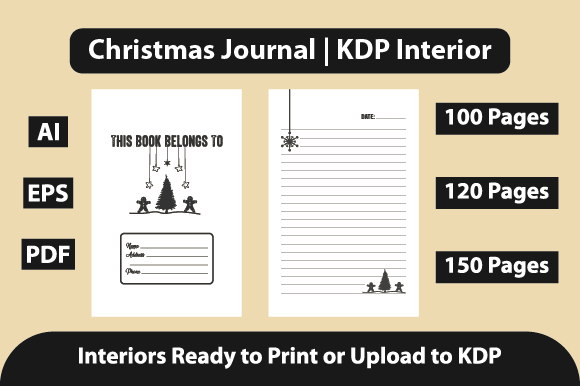 Christmas Lined Journal KDP Interior for Handmade Creations