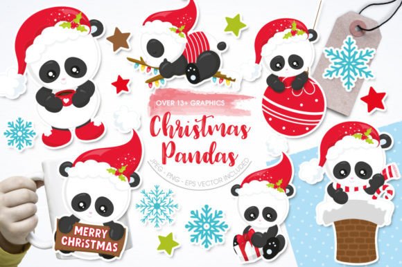 Christmas Pandas Illustrations for Festive Design Projects