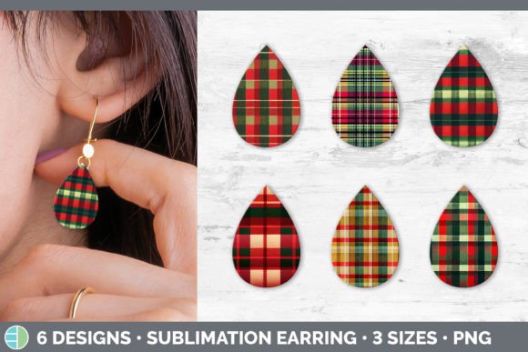 Christmas Plaid Teardrop Earring Subli Illustrations