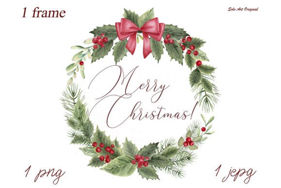 Christmas Wreath, Frame, Holly Berries Illustration