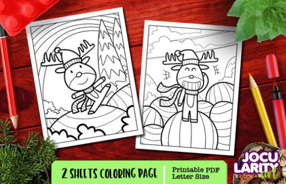 Cute Christmas Deer Coloring Pages for Branding and Marketing