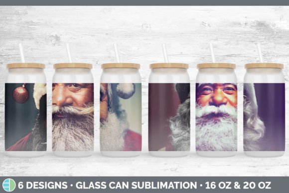 Santa Christmas Glass Can Sublimation Illustrations