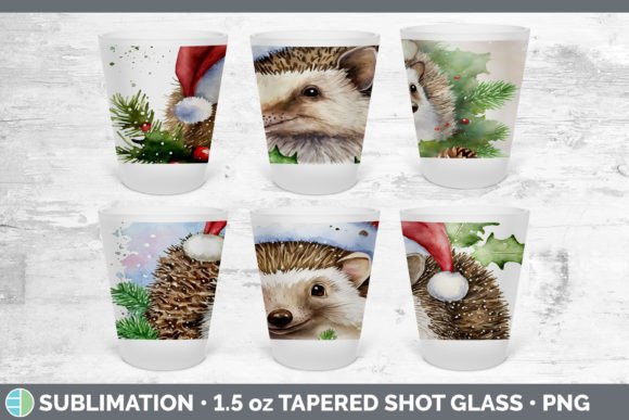 Santa Hedgehog Christmas Shot Glass Illustration