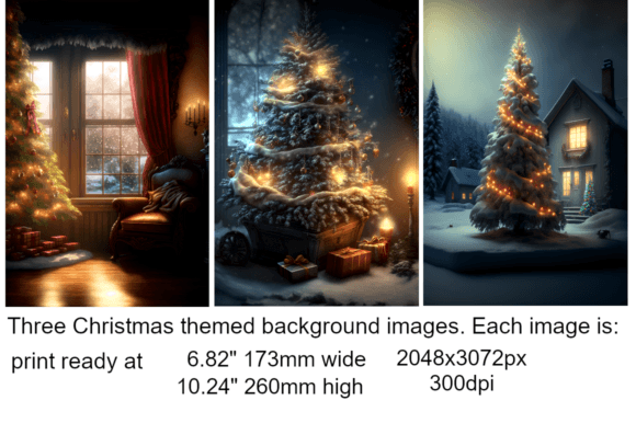 Three Christmas Card Images Illustrations for Handmade Creations