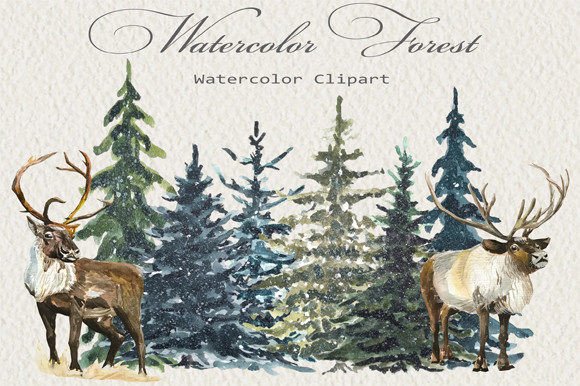 Watercolor Forest Christmas Clipart Png for Editorial and Web Design