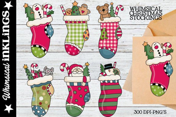Whimsical Christmas Stocking Clipart for Festive Illustrations